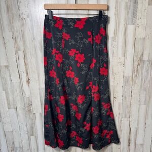 Vintage 90s Kathie Lee Floral Black Red Maxi Skirt Womens Size 10